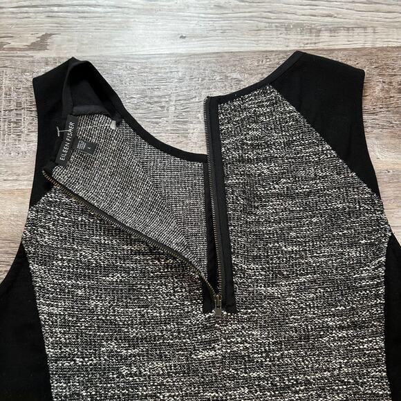 Eileen Fisher Sleeveless Tweed Knit Colorblock Dress Black L Minimalist Workwear - Picture 6 of 8